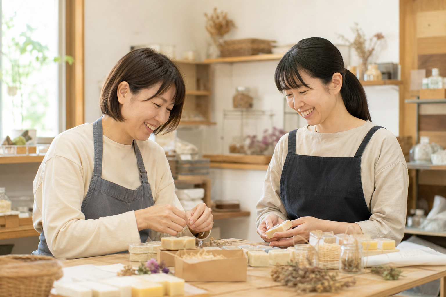アトリエで支援する職員の写真