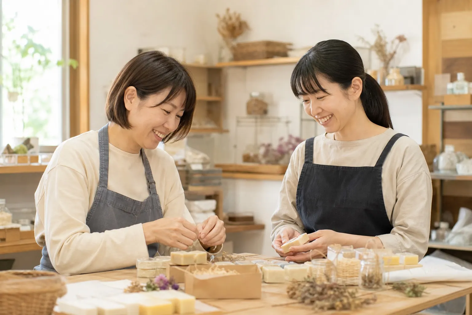 アトリエで支援する職員の写真